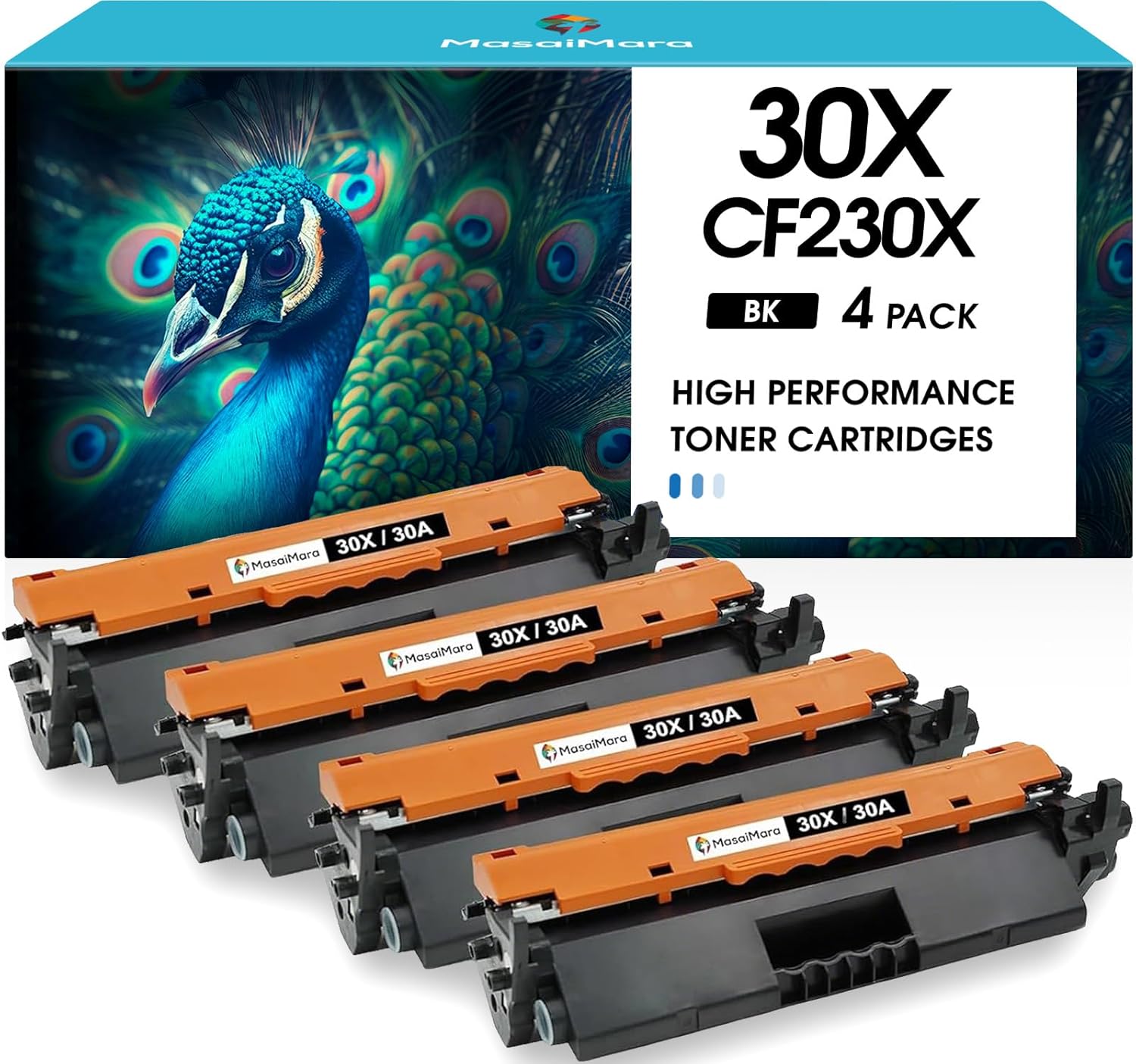 MasaiMara 30X 30A CF230A CF230X High Capacity Compatible Toner Cartridge Replacement for HP LaserJet Pro M203 M203dw M203dn M203d MFP M227 M227fdw M227fdn M227sdn M227d Printer (Black, 4-Pack)