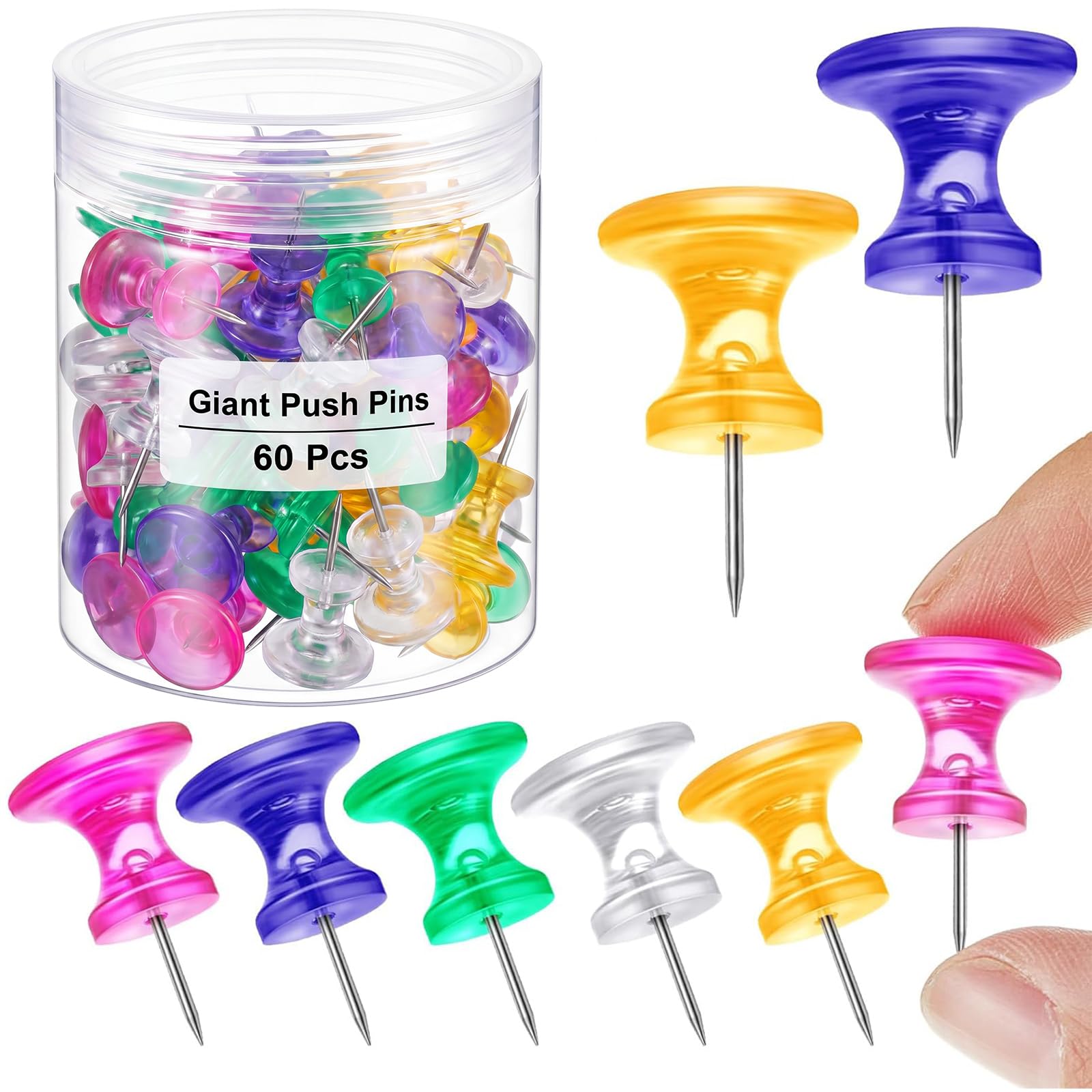 Outus 60 Pcs Giant Push Pins Large Thumb Tacks, Colorful