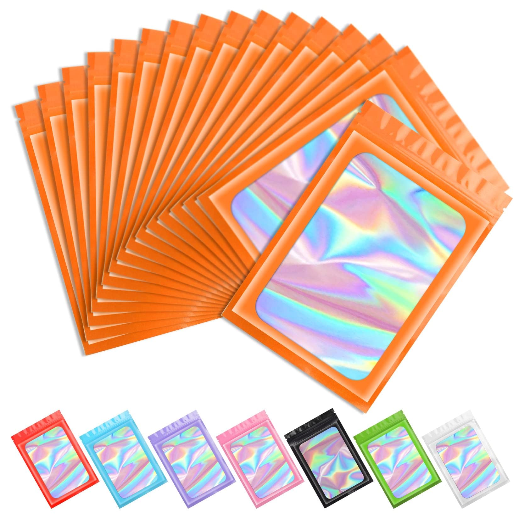 Funfery 100pcs Orange Mylar Holographic Bags Packaging Bags for Food