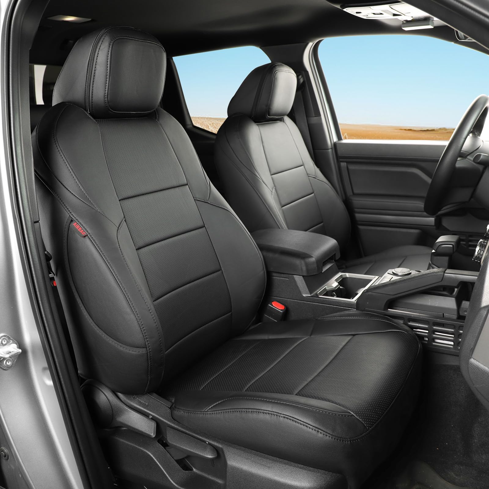coverdream 4th Gen Tacoma Seat Covers Custom Fit for 2024 2025 Toyota Tacoma (Petrol) Double/Crew Cab SR,SR5,TRD Sport,TRD Off-Road,Limited,Fully Covered,Leather Seat Protector (Full Set,Black)