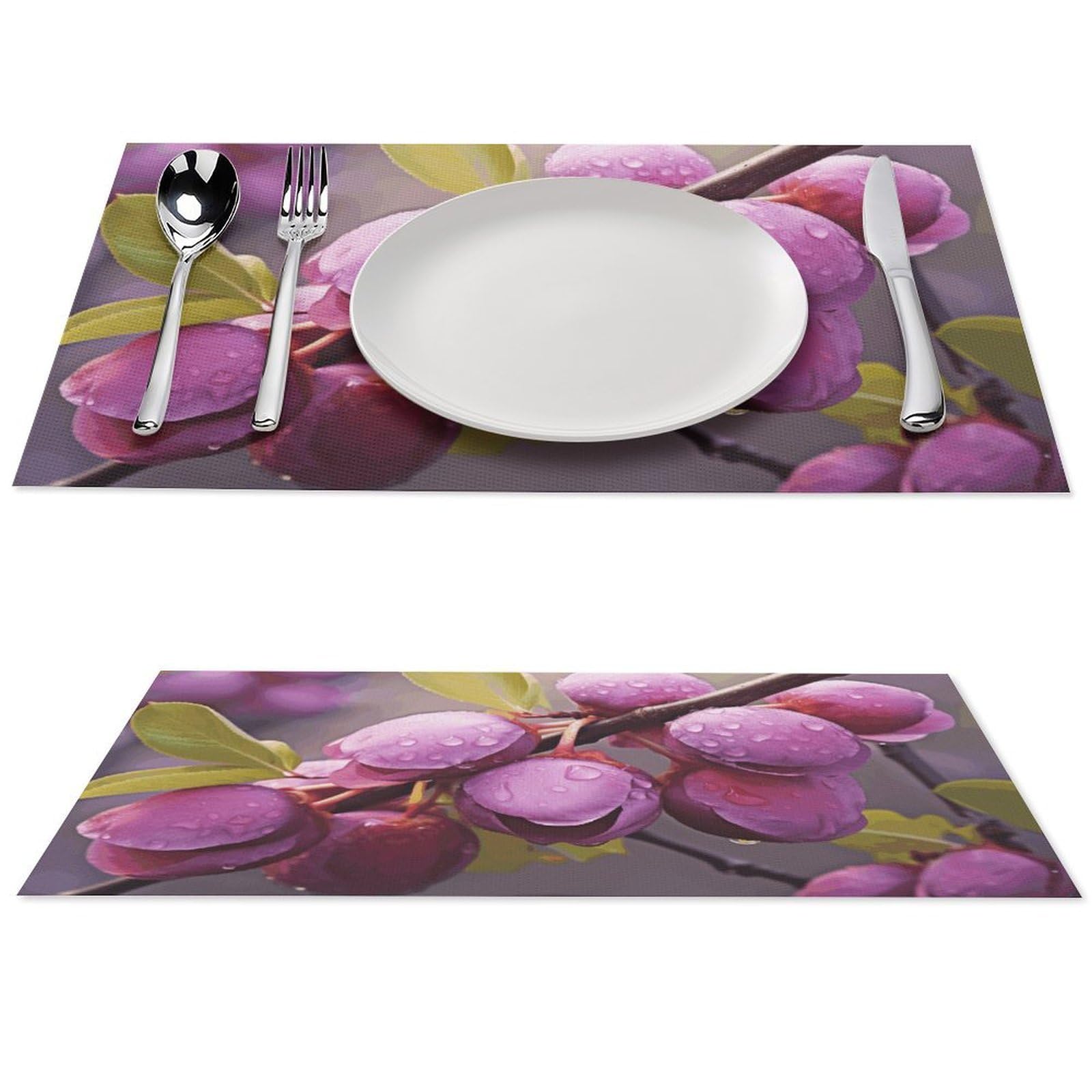 Blooming Plum - Set di 6 tovagliette in PVC, lavabili, resistenti al calore, antiscivolo, impermeabili, per interni ed esterni, tavolo da pranzo, cucina, feste