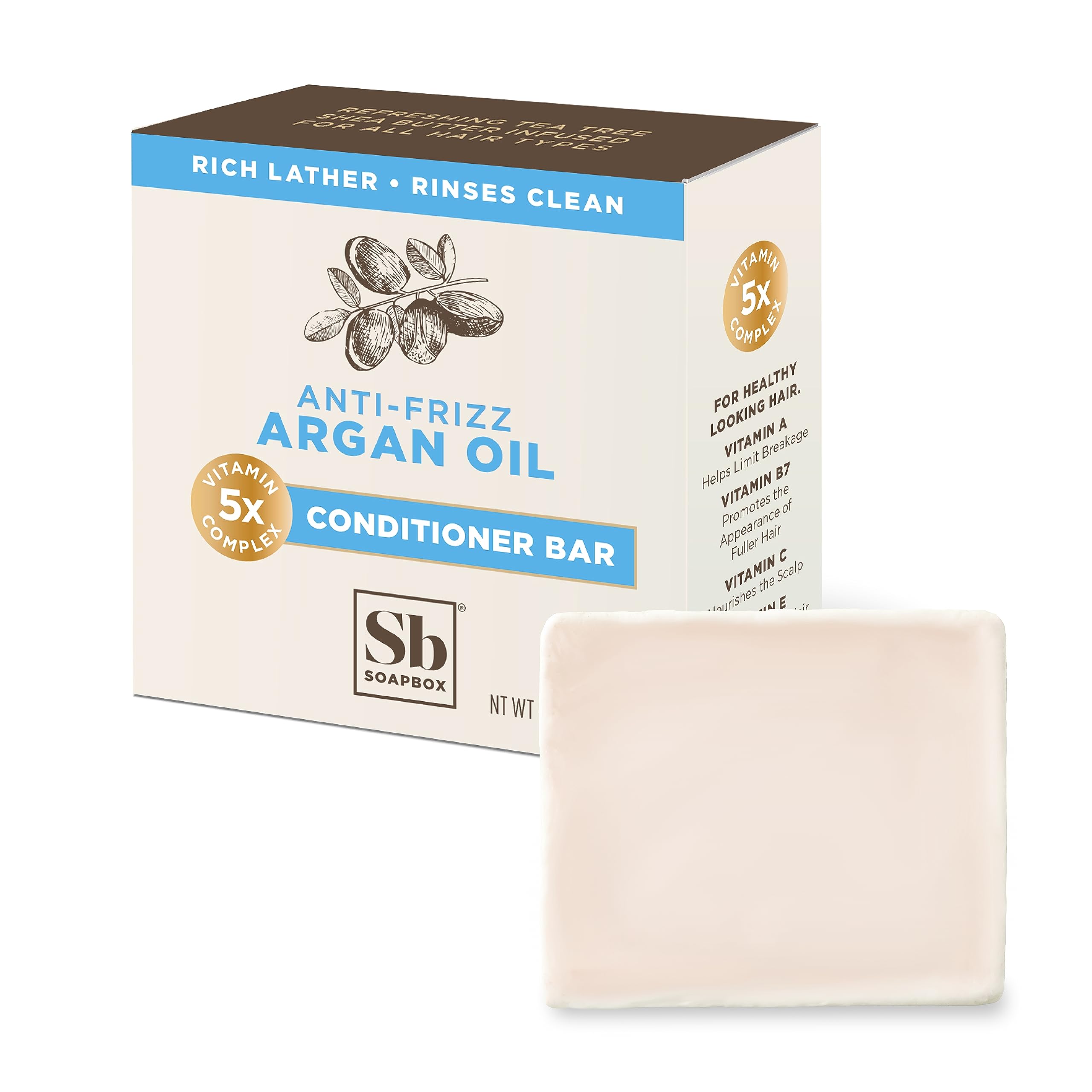 Hair Conditioner Bar with Argan Oil to Soften Dry, Damaged Hair and Tame Frizz - 2oz Solid Conditioner, Low Plastic, Vegan, Harsh Sulfate Free, Paraben Free