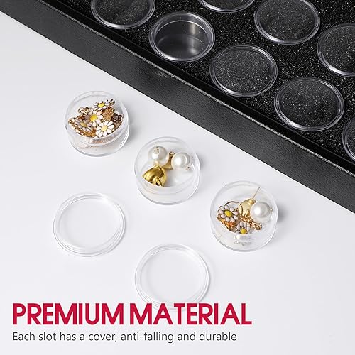 Miniatura 9 de KALLORY Caja de almacenamiento redonda de plástico transparente con diamantes para uñas, 50 rejillas, para manualidades, cuentas de gemas, estuche