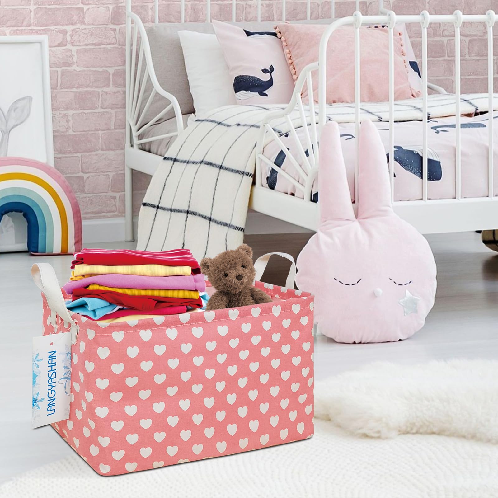 Prostokątny kosz do przechowywania, składany, płócienny, kreskówkowy kosz do przechowywania z uchwytami do organizacji domowej kuchni, zabawki dla chłopców i dziewcząt, do biura, szafy,