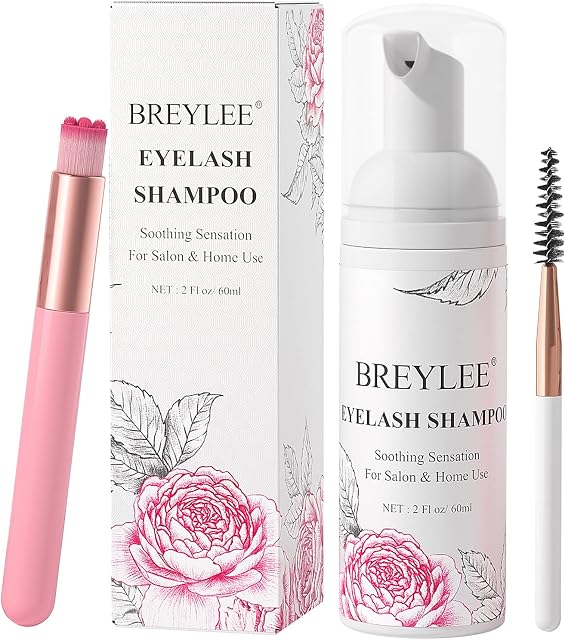 Eyelash Extension Shampoo 60ml + Brush + Mascara Wand Eyelid Foaming Cleansing,Lash Shampoo Cleaner,Nourishing Formula,Paraben & Sulfate Free,Makeup Remover,Salon and Home use