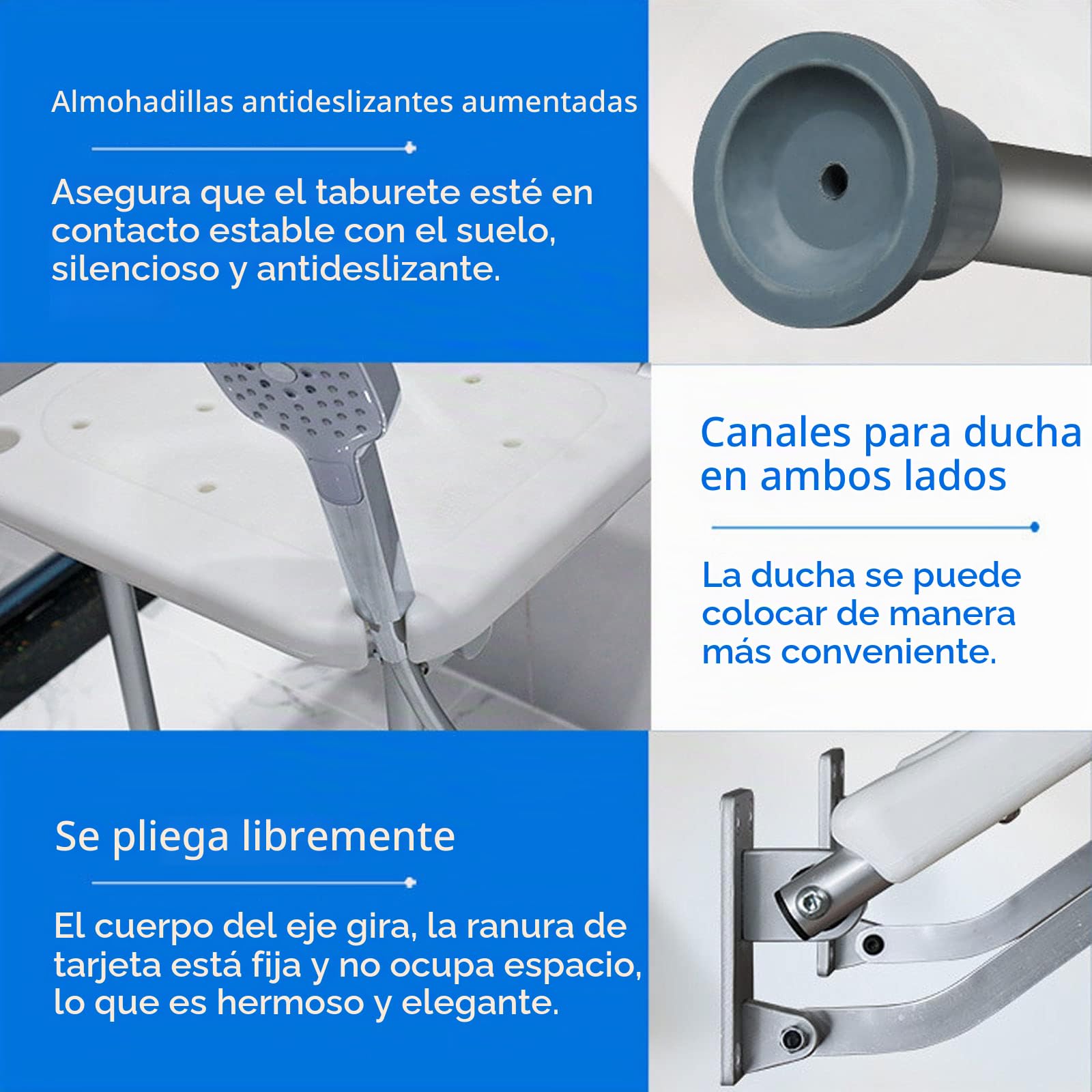 Silla Ducha Plegable,Asiento Ducha Montado Pared Taburete Baño,Silla Antideslizante Plegable Cuarto Baño Taburete Ducha Hogar,Mayor/Embarazado/Discapacitado,carga Máxima De 200Kg,silla de ducha
