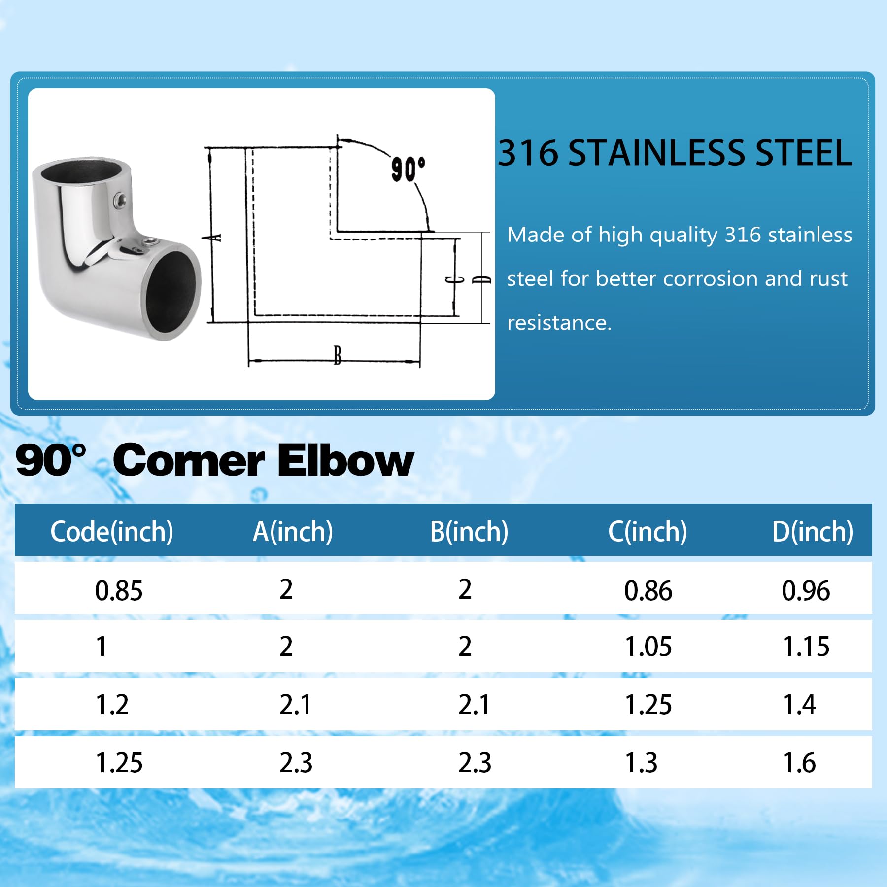 Marine Stainless Steel Elbow SHENGHUISS 2-Way Pipe Fitting Elbow Marine 316 Togo Marine Stainless Steel Elbow Fitting