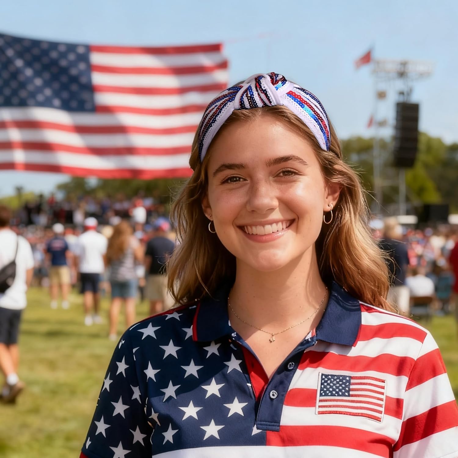 Kvekstio 4th of July Patriotic Headband for Women, Red White Blue American Flag Sequin Knotted Head Band Memorial Day Celebration Gift, Independence Day Festival Party USA Costume Hair Accessories - Image 6