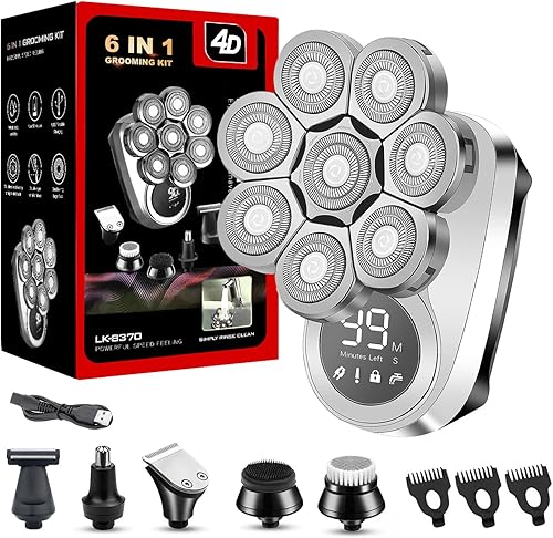 Afeitadoras de cabeza desmontables 5 en 1 para hombres calvos, afeitadoras eléctricas 7D para hombres, IPX7, impermeable, húmedoseco, kit de aseo