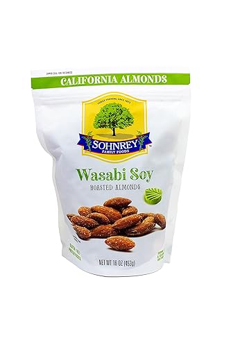 Miniatura 9 de Wasabi and Soy Sauce Almonds (16oz) Almendras asadas de vapor pasteurizadas de la granja familiar Sohnrey