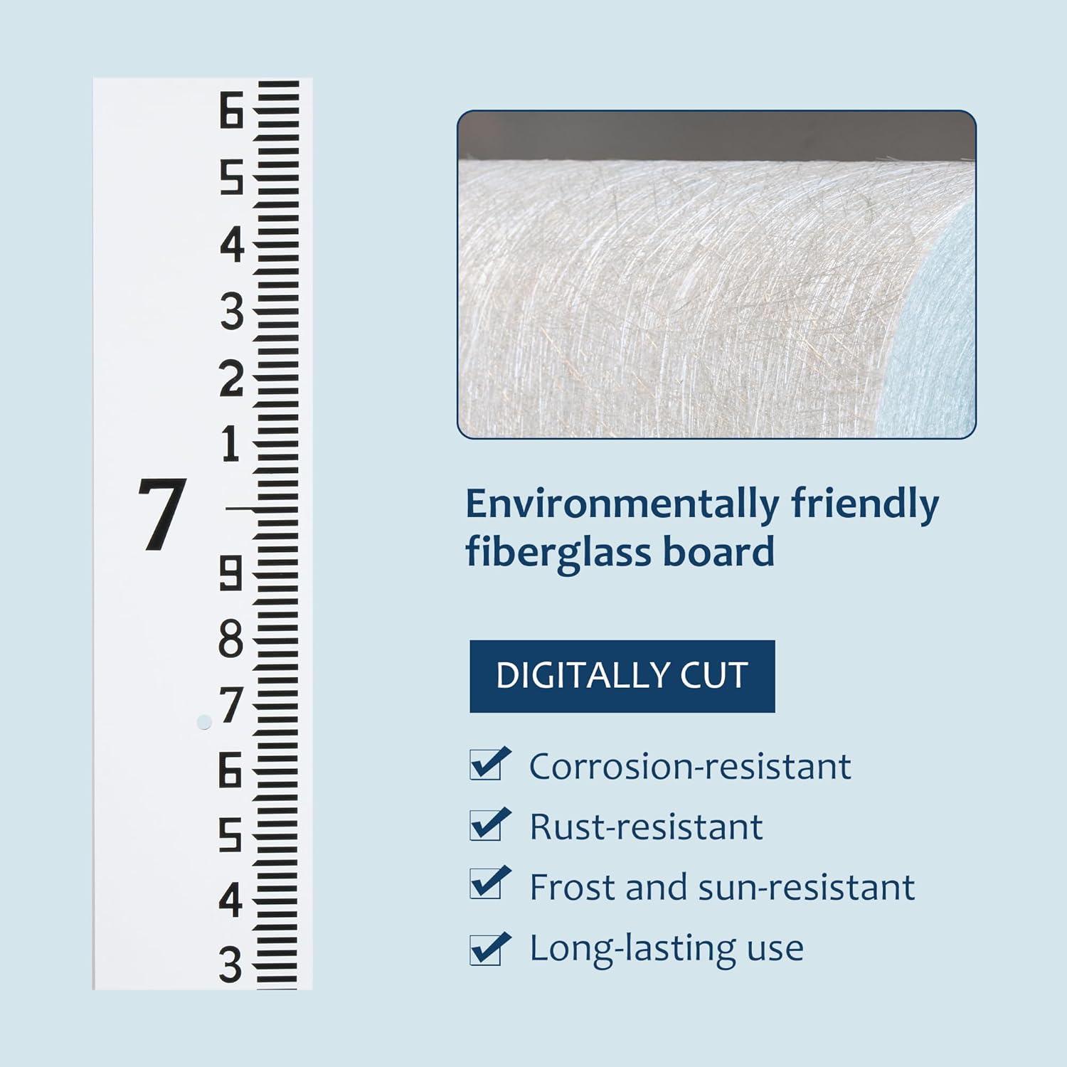 Depth Gauge, Water Level Gauge (Hundredths, Tenths, Teet), Heavy-Duty Ruler-Style Water Level Indicator, All-Weather Water Level Tool, Rust-Resistant, with Pre-Drilled Holes (4-8 Feet)