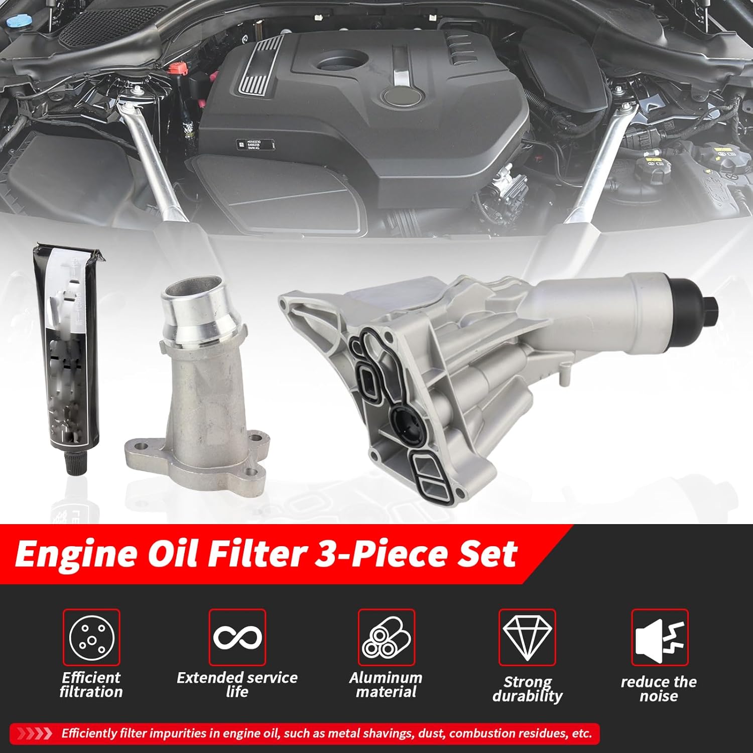 11428596283 Aluminum Engine Oil Cooler Filter Housing Assembly for BMW X4 1 2 3 4 6 7 Series 118i 225i 330i 420i 630i 730Li xDrive25i xDrive30i Replace# 11118511205 11428576429 11428586673