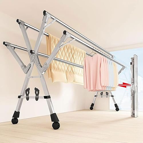 Miniatura 3 de Foldable Clothes Drying Rack, 5-Rod Adjustable Stainless Steel Laundry Drying Stand for Indoor Outdoor Use, Space-Saving Garment Rack, Portable