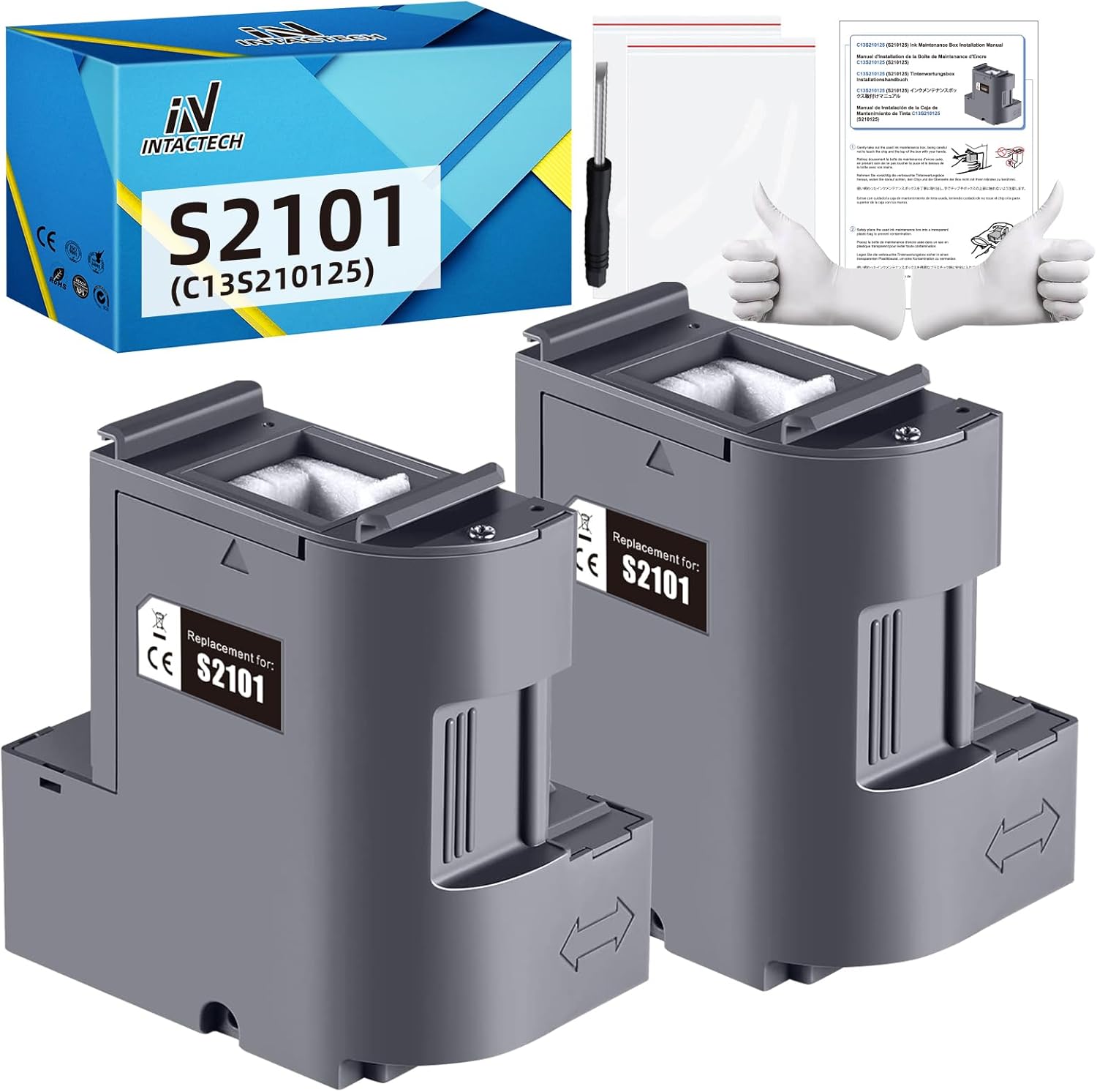 S210125 C13S210125 Maintenance Box Replacement 2 Pack Compatible with SureColor SC-F170 SC-F100 SC-F130 SC-F160 Printer Waste Ink Tank
