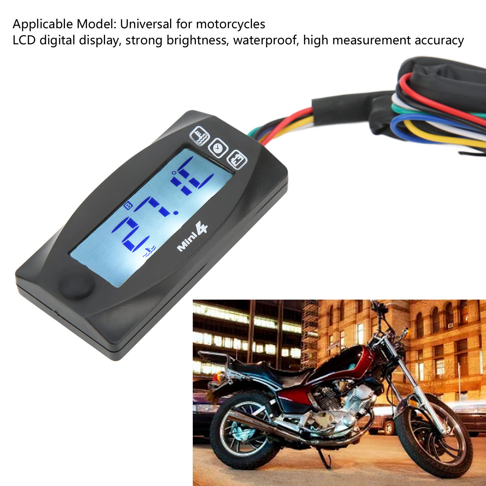 Indicatore della Temperatura dell'olio, Schermo LCD Impermeabile Display Digitale dell'Indicatore della Temperatura dell'acqua 4 in 1 per Moto (M14*1.5)