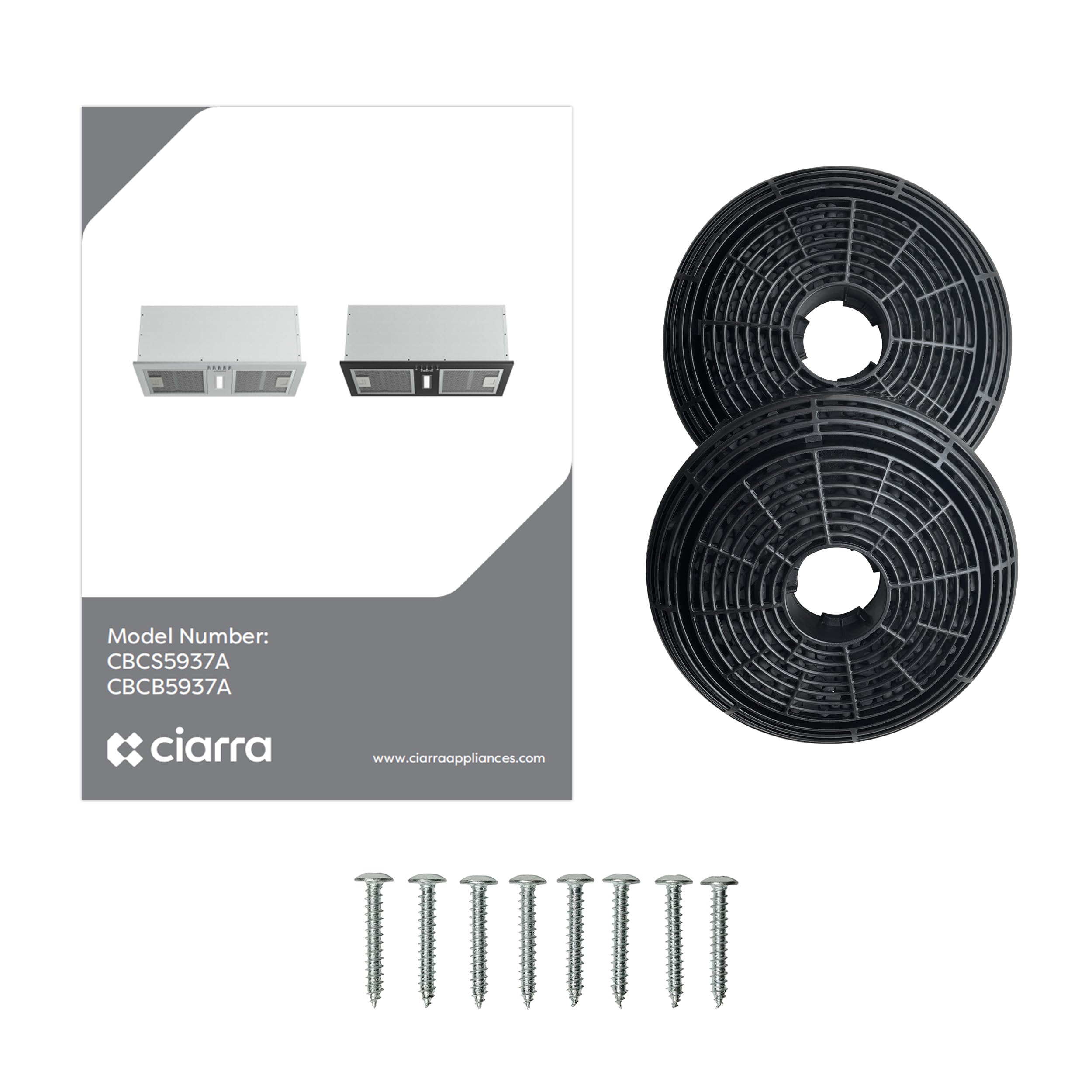 CIARRA Campana Extractora Encastrable 52cm,A++,Filtro Carbón CBCF002X2 | 404 m³/h | Recirculación/Evacuación | 3 Velocidades | Luz LED | Extractor de Cocina Integrado CBCS5937A