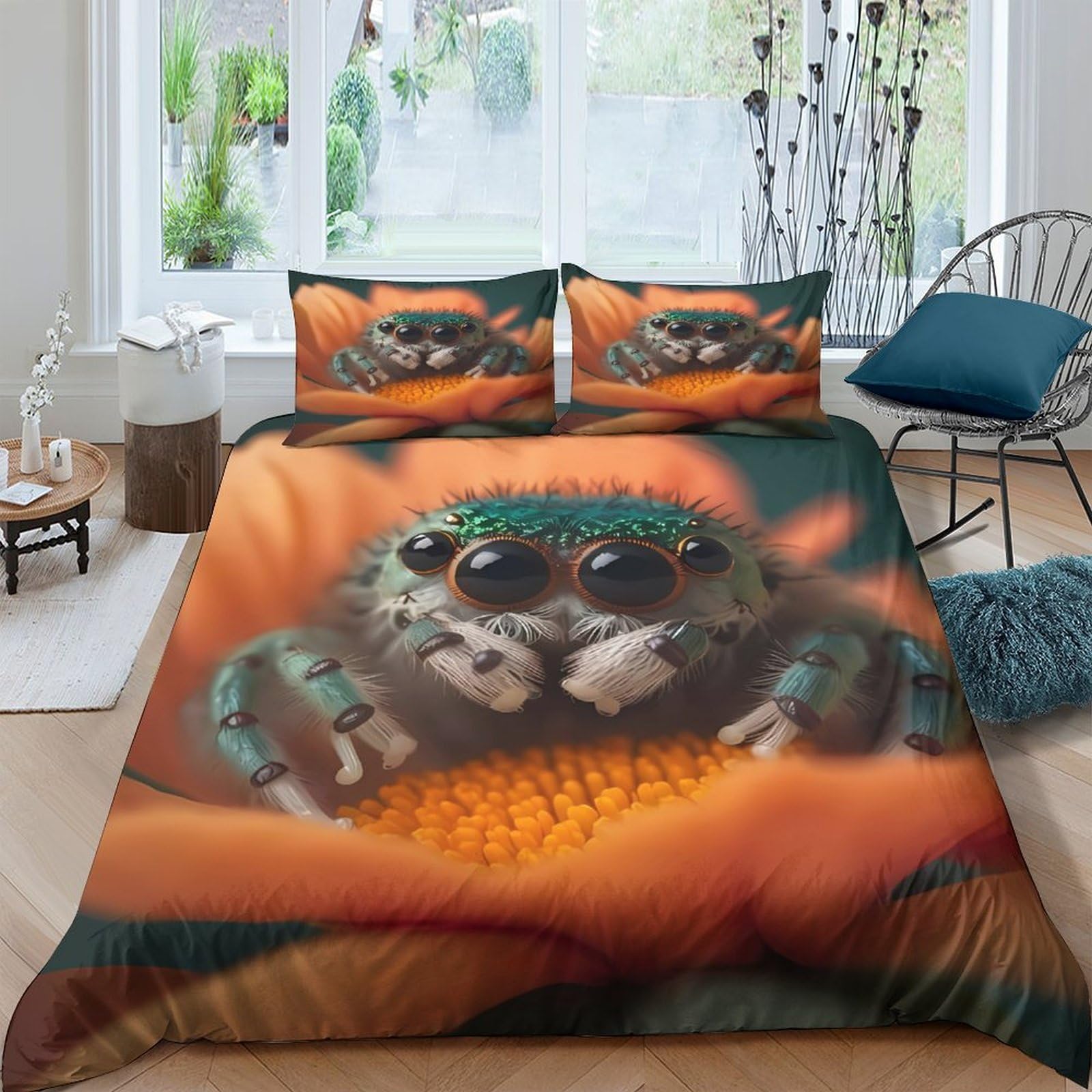Ctjqhvkz Style-6 3D Printed Green Frog Fitted Sheet Microfiber Orange Flower Mattress Cover For Bedroom Dorm Easy Care Decor Single（135X200cm）