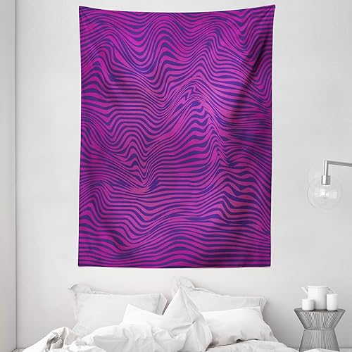 Miniatura 2 de Ambesonne Synthwave Tapestry, Bicolour Design of Abstract Retro 1980's Inspired Wavy Stripes Pattern, Wall Hanging for Bedroom Living Room Dorm