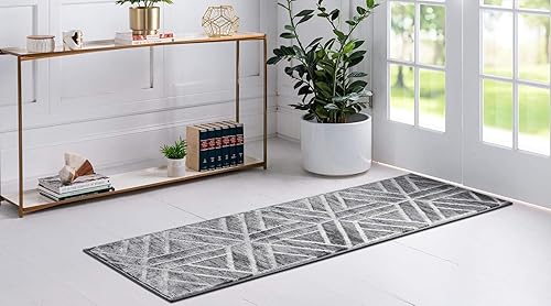 Miniatura 4 de Unique Loom Matrix Trellis Collection - Alfombra de área con diseño (2 pies 7 pulgadas x 13 pies 1 pulgada, grismarfil)