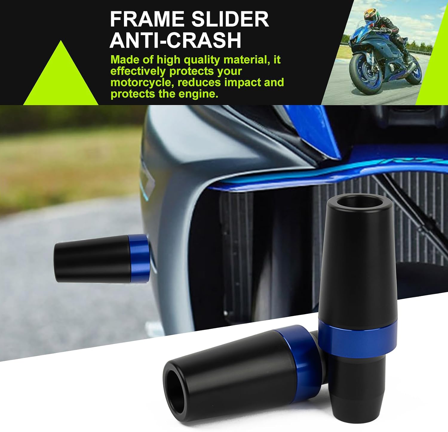R7 Frame Sliders Falling Protection - PSLER Motorcycle Cnc Aluminium Crash Bar No Cut Slider Protector Accessories for YZFR7 2021 2022 2023 2024 2025,Blue