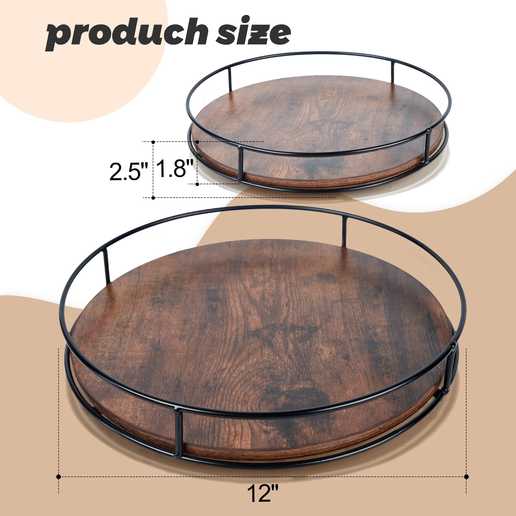 Lazy Susan Drehteller für Tisch, Küche, rustikaler brauner Drehteller, Organizer mit Stahlrahmen, 360 Grad, dekorativ, Lazy Susan für Arbeitsplatte, Schrank oder Tafelaufsätze