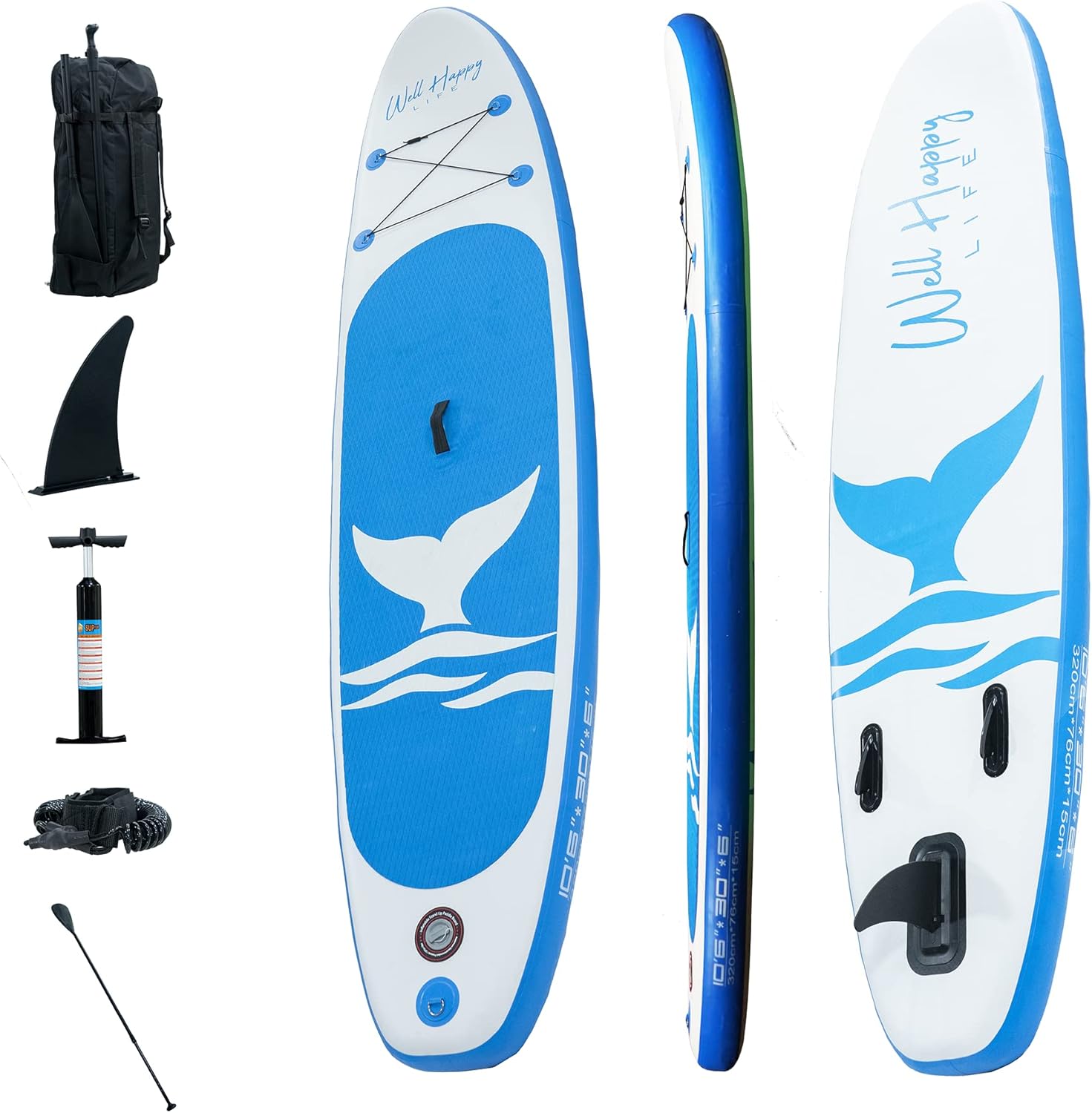 Inflatable Stand Up Paddle SUP Board – Features Wide Non-Slip Surface Deck, 3 Fins for Surf Control, Portable Carry Bag, Paddle, Tether, Air Pump – 10ft 6in for Lake, River, Ocean