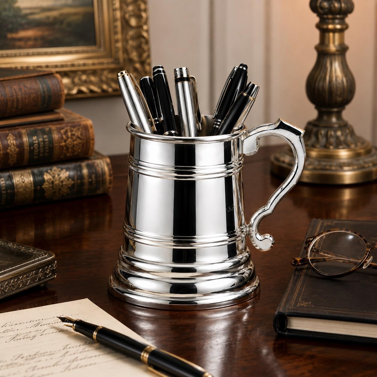 ROYAL QUEEN Portapenne Mug Boccale Tankard in Sheffield placcato argento cod.518531 cm 12h diam.8 by Varotto & Co.