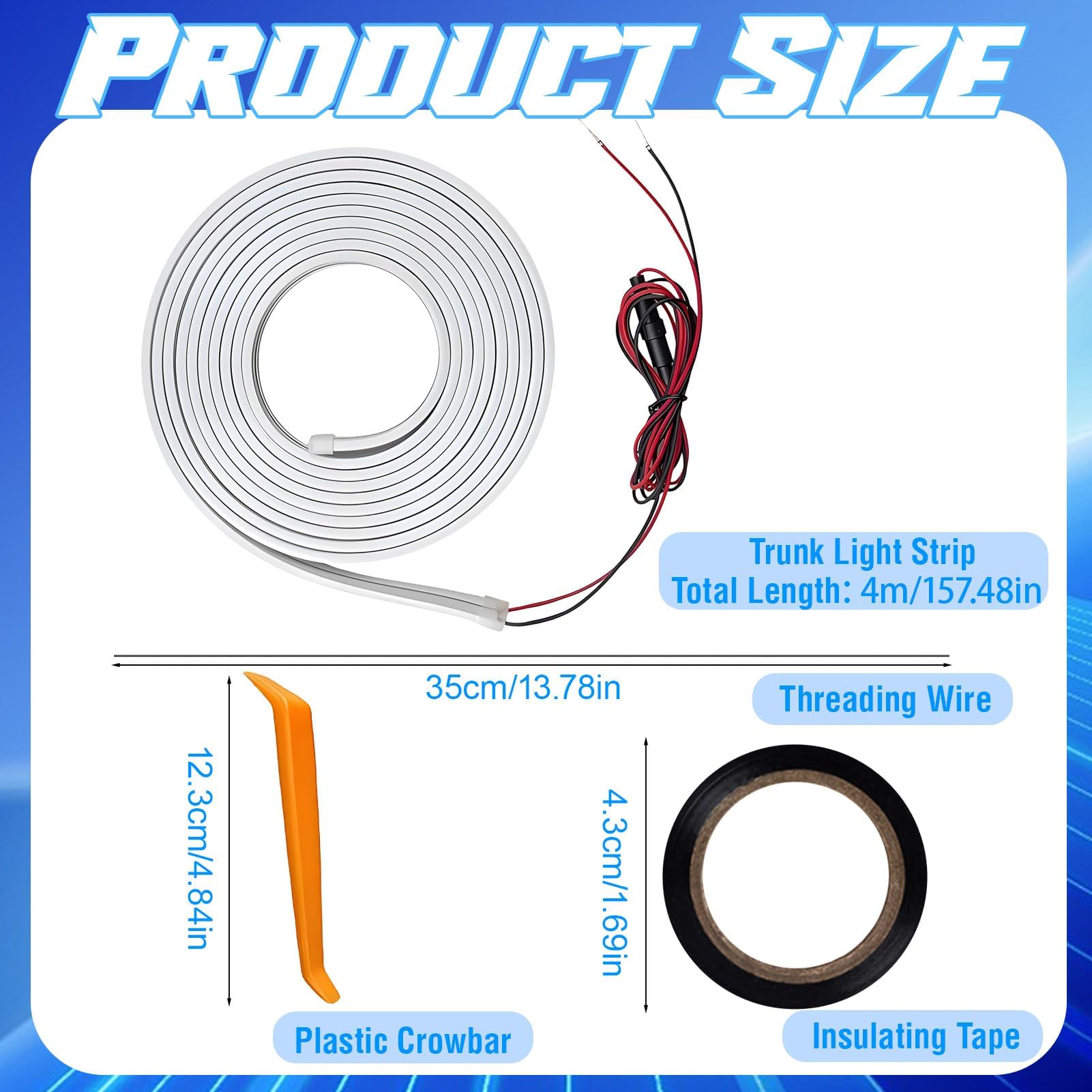 TaimeiMao LED Dinámica para Maletero de Coche,Luz Maletero Coche,Cinturón de Luz LED del Maletero,Activación Automática del Sensor de Inducción,LED Strip Lights for Car Trunk Cargo,Blanco,4M