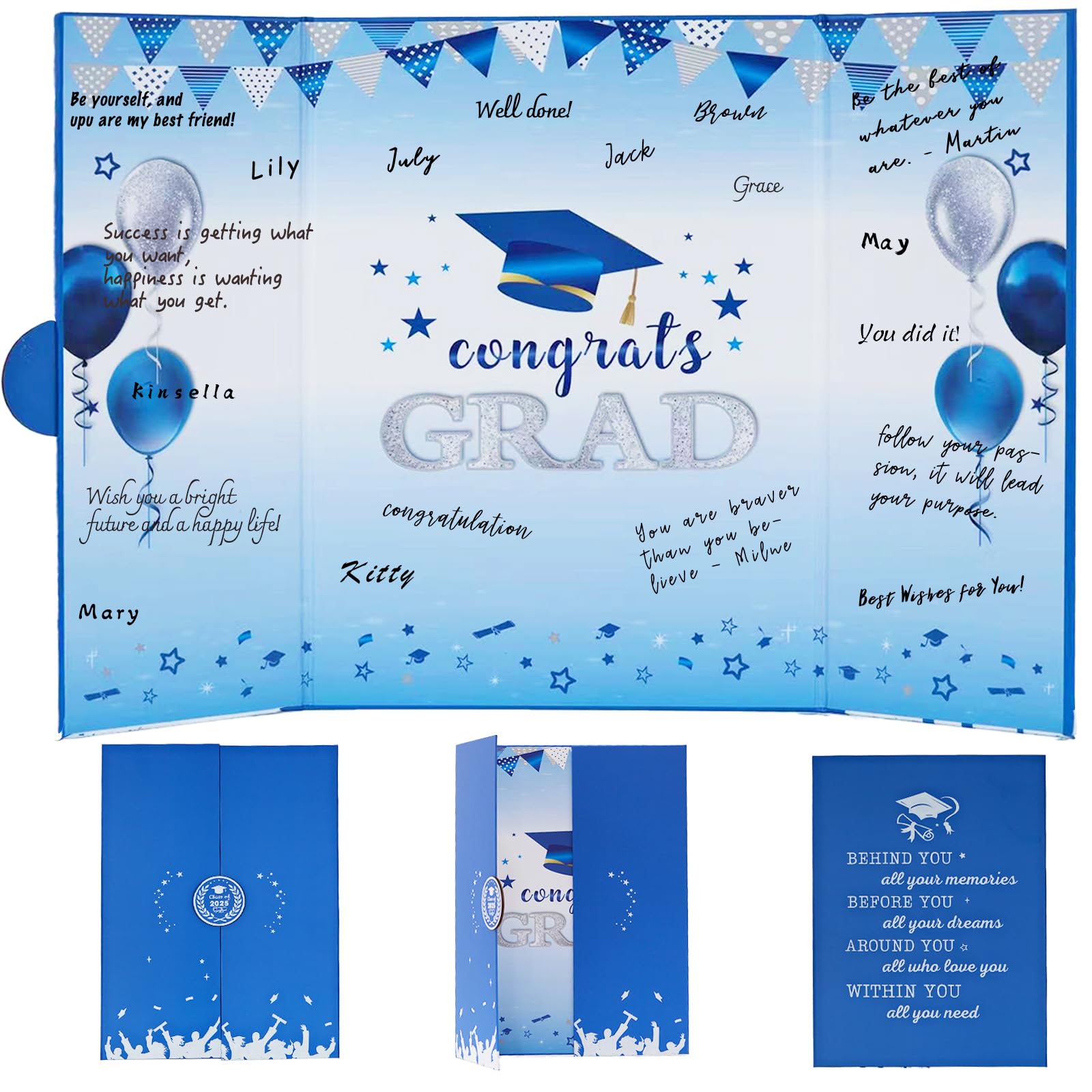 2025 Graduation Decorations - Congrats Grad Alternative Signature Guest Book Board - Graduation Party Decorations Favor Supplies - Class of 2025 Graduation Decorations Sign Card Board (Blue)