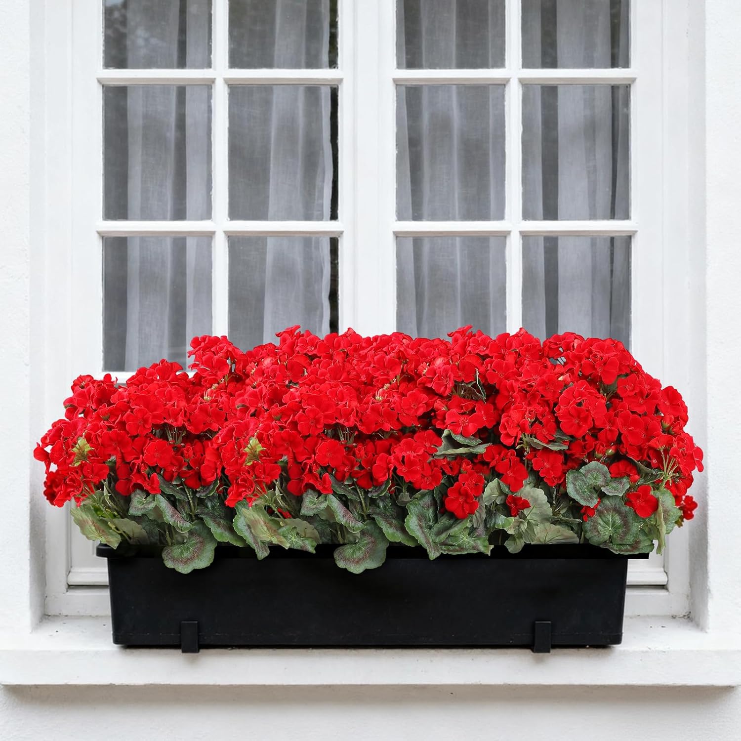 Coferset 30 Blooms Red Geraniums Artificial Flowers for Outdoor, 6 Bundles Velvet Realistic Faux Geraniums for Garden Planters, UV Resistant Faux Flowers for Garden, Porch Decor(6, Red)