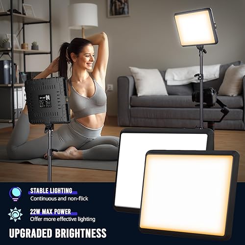 Miniatura 5 de NiceVeedi - Kit de iluminación para fotografía, kit de luz LED de video de 22 W, luz de estudio de 2900-7000 K con soporte para trípode, luz de