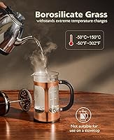 Vista 3 de BAYKA cafetera y tetera de prensa francesa de acero inoxidable 304, con sistema de filtración de 4 niveles, vidrio de borosilicato grueso resistente