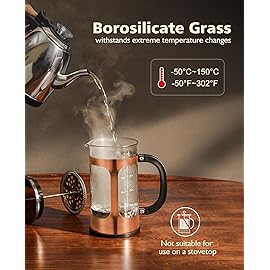BAYKA 34oz 1 Liter French Press Coffee Maker, Christmas Coffee Lover Gifts Basket Set, Heat Resistant Thickened Borosilicate Glass Stainless Steel Brewer, Cold Brew Cafetera Teapot for Kitchen, Copper