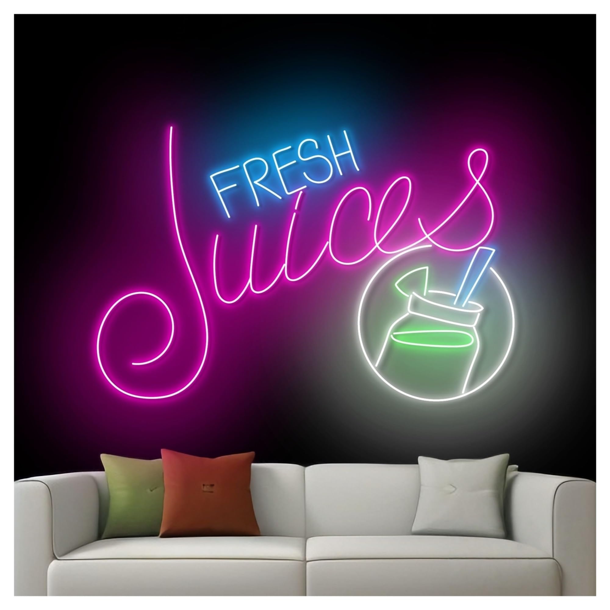 XENITE Luces Art Decoration Christmas Letrero De Neón Fresh Juices Con Luz LED Regulable Para Cafeterías, Cócteles, Pubs, Clubes, Fiestas De Cumpleaños, Decoración De Pared 50cm