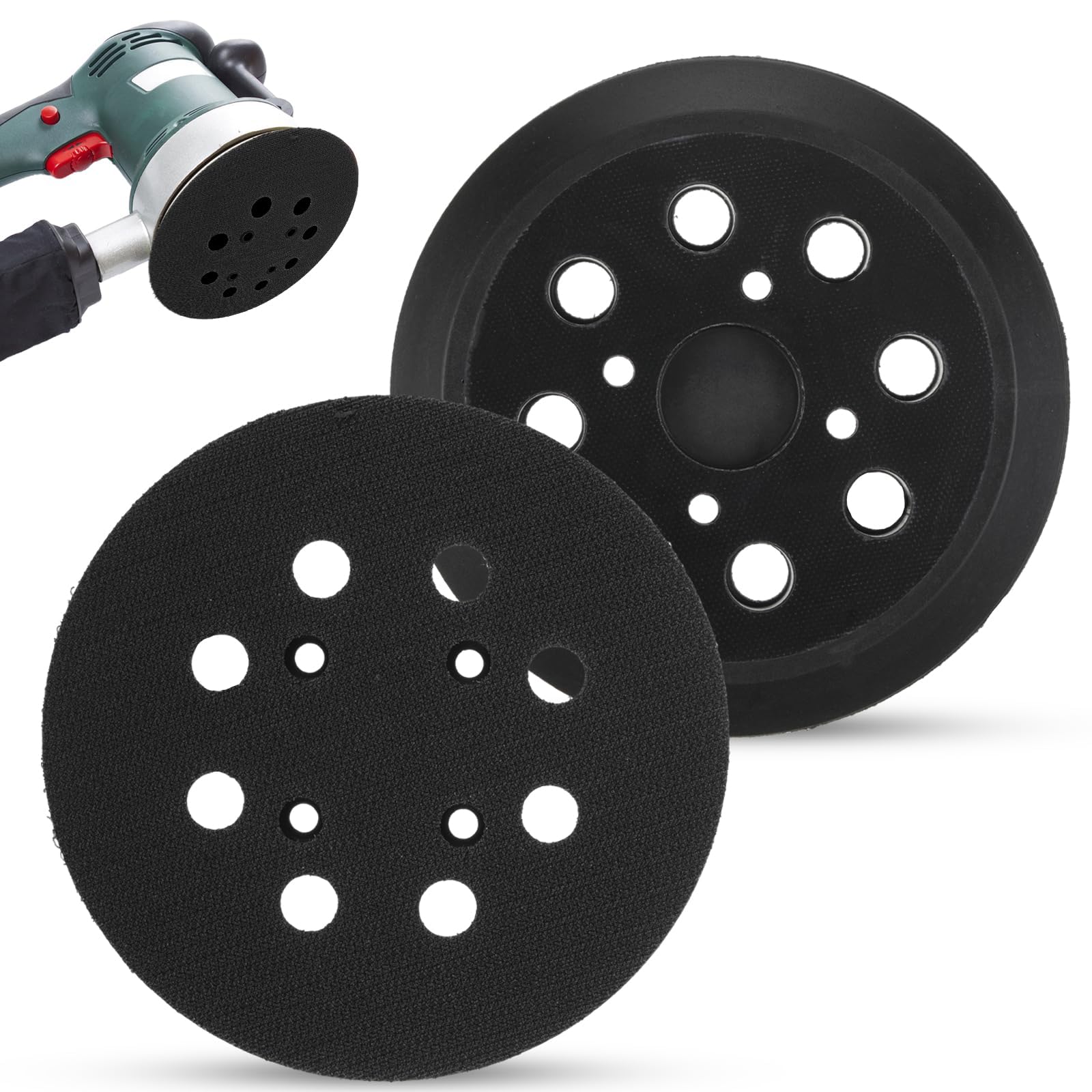2 Cuscinetti Di Ricambio Per Levigatrice 12,7 Cm (5"), 5 Fori, Per Porter Cable 333/333VS, Gomma Morbida, Gancio E Anello