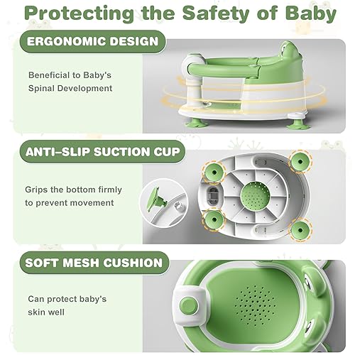 Miniatura 5 de Asiento de baño de bebé para bebés de 6 meses en adelante, asientos de baño antideslizantes para sentarse con ventosas y cojín suave para asiento de