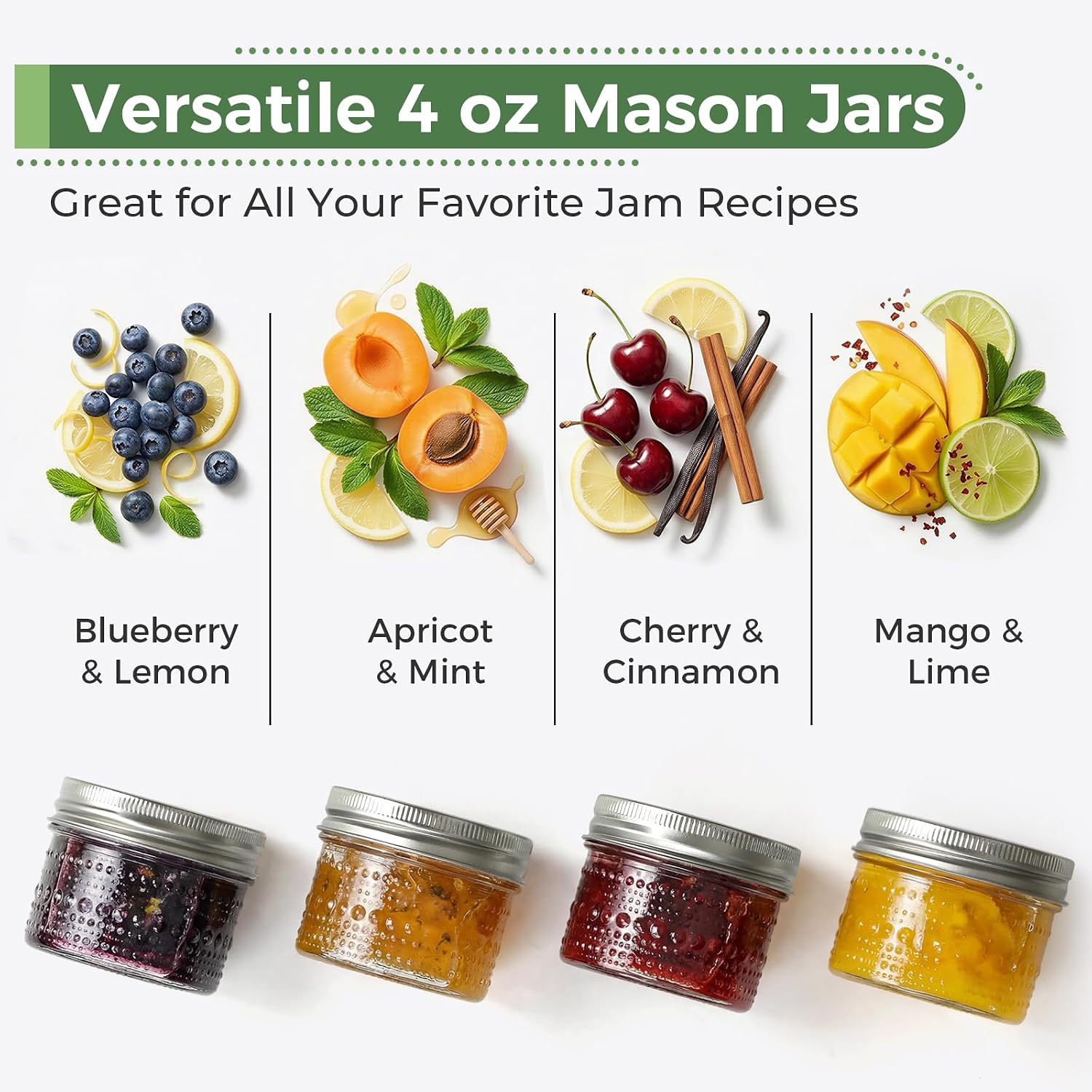 8 Pack Small Glass Jars with Lids - 4oz Vintage Embossed Mini Mason Jars ,Regular Mouth Mason Canning Jar with Seal Bands for Jam, Honey, Jelly, Dessert, Spice, Wedding Favors, DIY Candles Decor