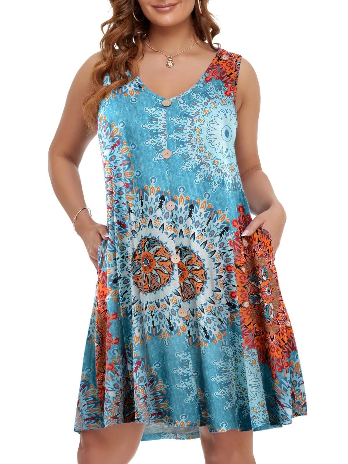 BELAROI Summer Dresses for Women Beach Tshirt Sundress V Neck Casual Swing Tank Dress Swimsuit Cover Ups Pockets