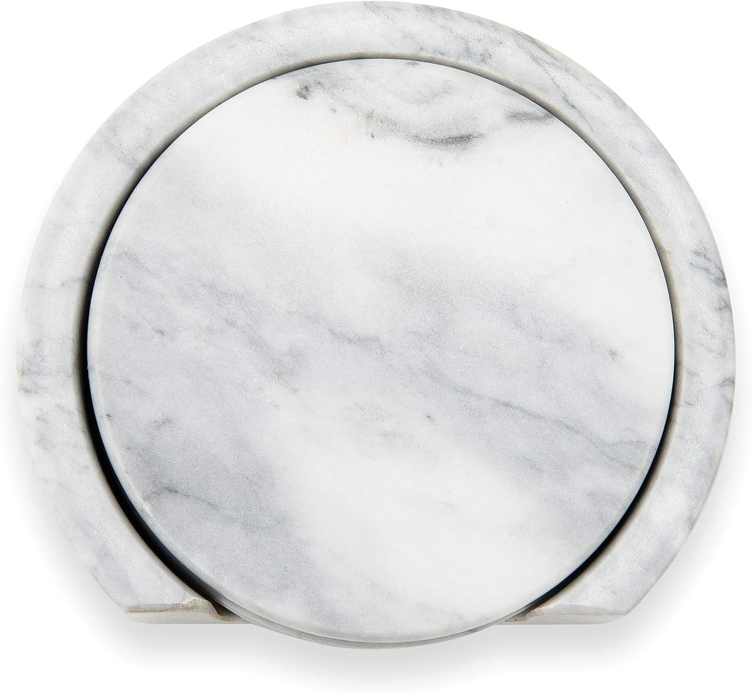 Gеt Sресіаl Prісе Fox Run Natural Polished Marble Stone Coasters, Set of 4, with Holder, White