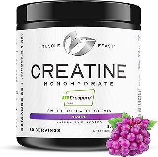 Muscle Feast Creapure Creatine Monohydrate Powder, Vegan Keto Friendly Gluten-Free Easy to Mix, Muscle Recovery Supplement, Trusted Creatine for Muscle Growth, Flavored Creatine, Natural Grape, 300g