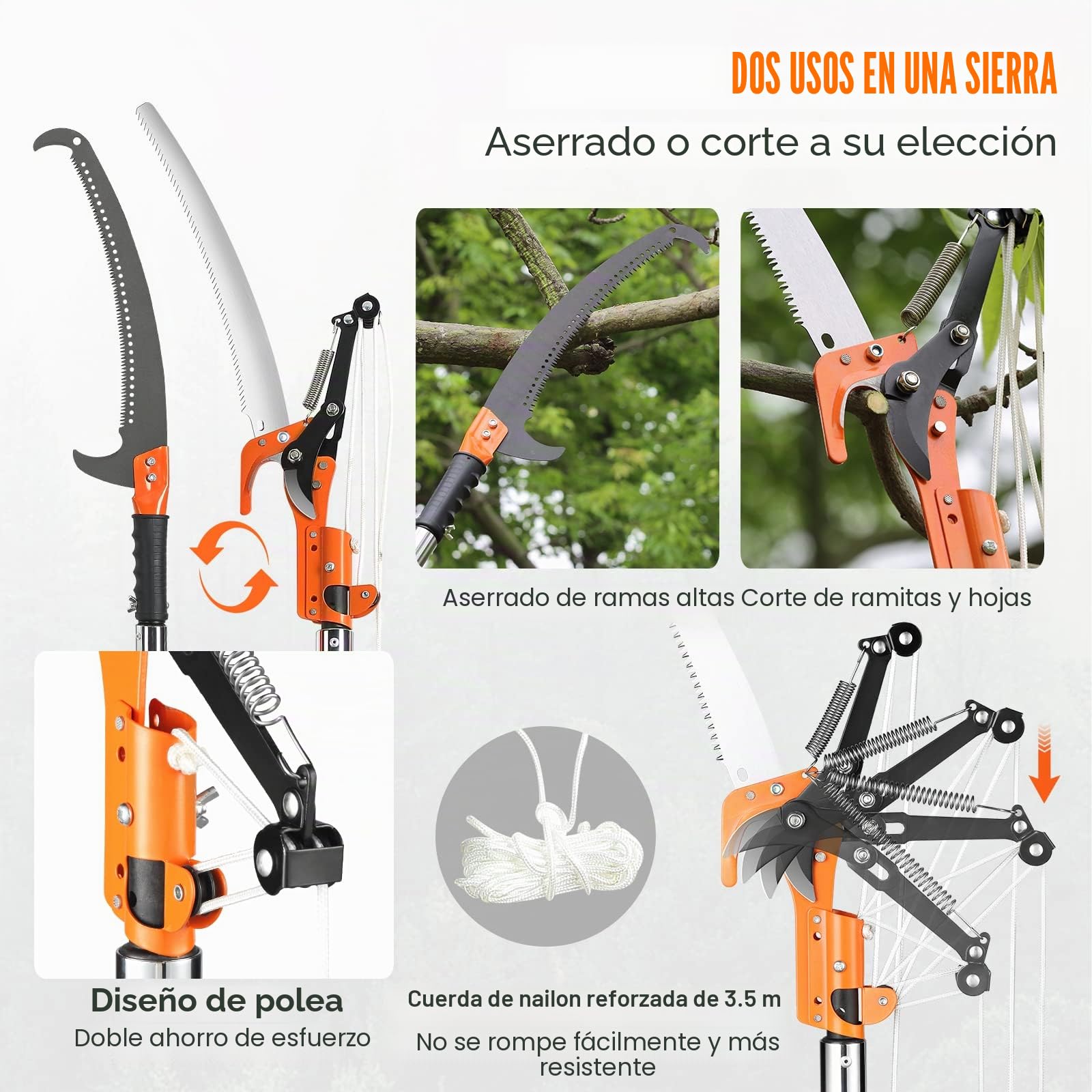 VEVOR Sierra de Poda Telescópica Sierra de Pértiga Extensible de 2,24-8,24m Sierra de Poda con Hoja de Acero Afilada con 8 Postes Tijeras de Fibra de Vidrio para Cortar Ramas Altas para Podar Palmeras