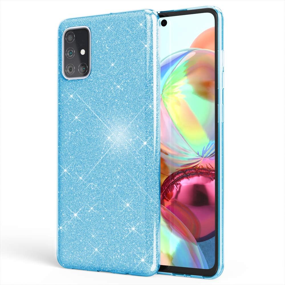 NALIA Glitter Cover Compatible with Samsung Galaxy A51 Case, Sparkly Bling Mobile Phone Protector Shockproof Back, Shock-Absorbent Shiny Protective Smartphone Diamond Bumper Coverage, Color:Blue