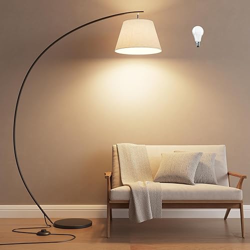 luckystyle Lámparas de pie de arco para sala de estar, 1200 lúmenes, súper brillante, 69 pulgadas, extra alta, con bombilla LED E26 de 12 W, lámpara