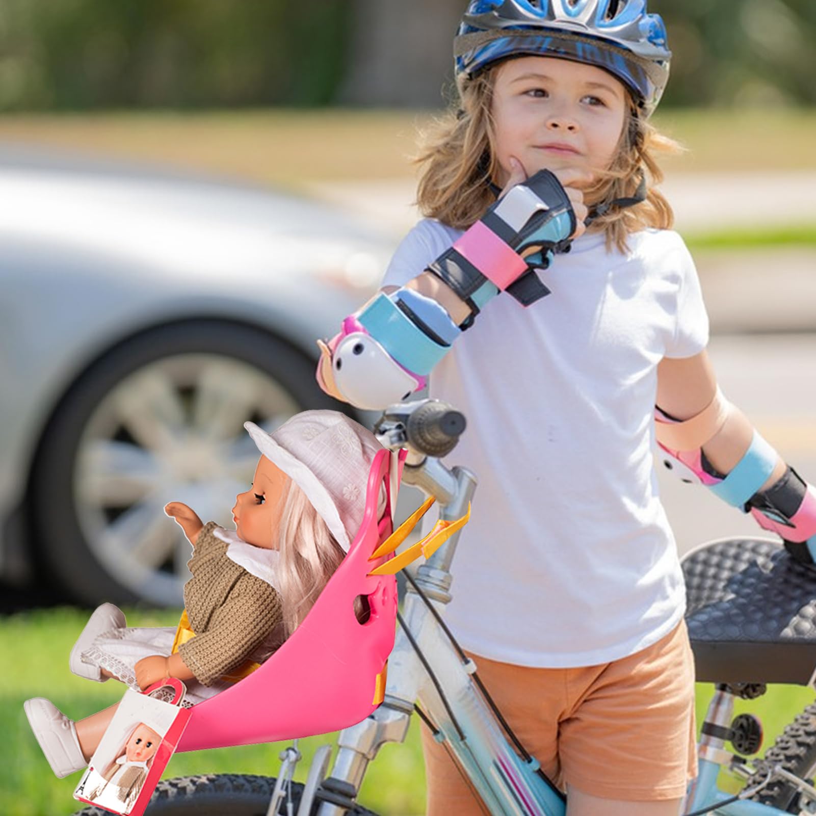 Doll Bike Seat, Bike Seat for , Adjustable Decorative Toy Carrier with Safety Strap, Fun Toy Bicycle Attachment Seats for Kids Girls Boys Outdoor Riding Scooter Playtime Present — view 3