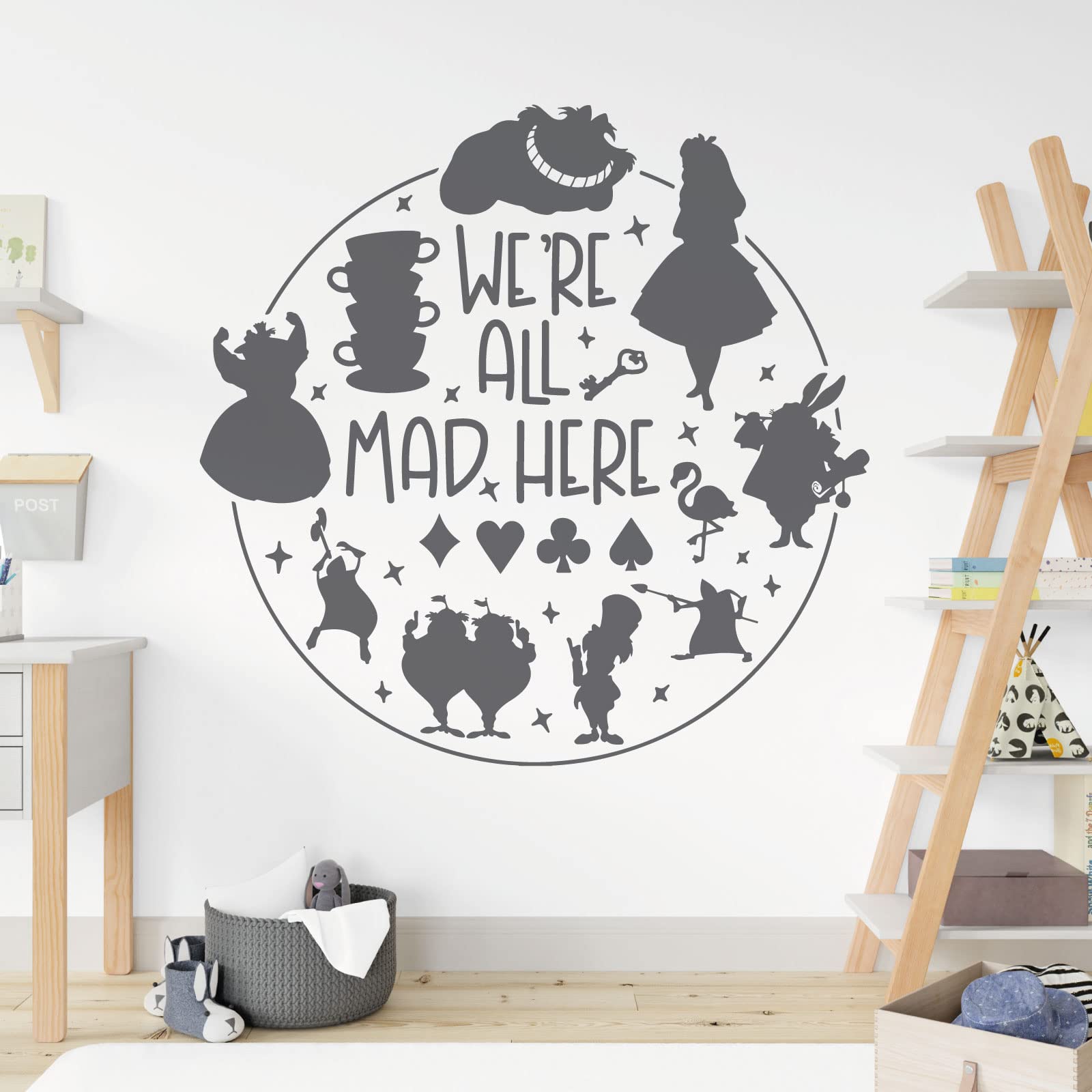 We're All Mad Here - Alice in Wonderland Story - Book Film Quote Decal Wall Sticker [Large] [Dark Grey]