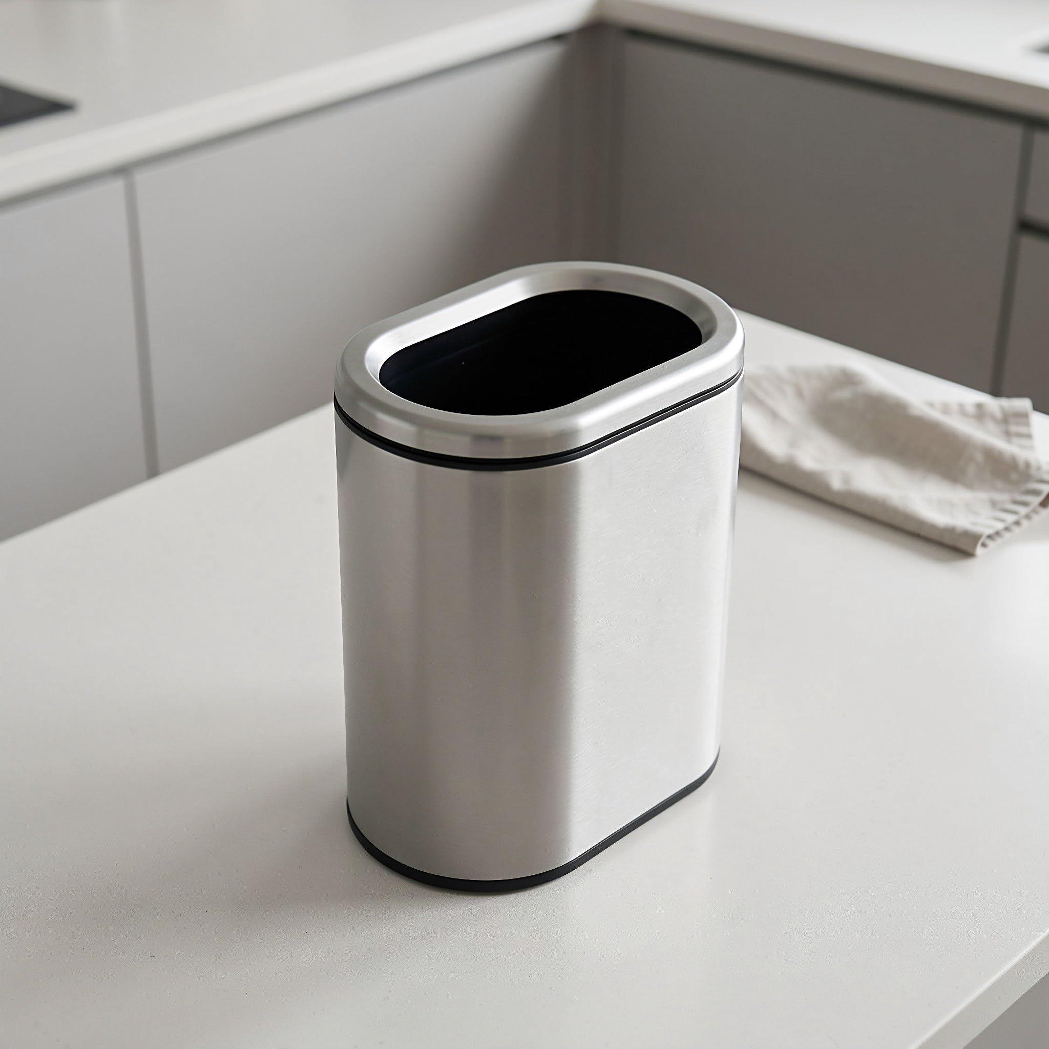 Poubelle Cuisine Mince en Acier Inoxydable 9l, Ouverte