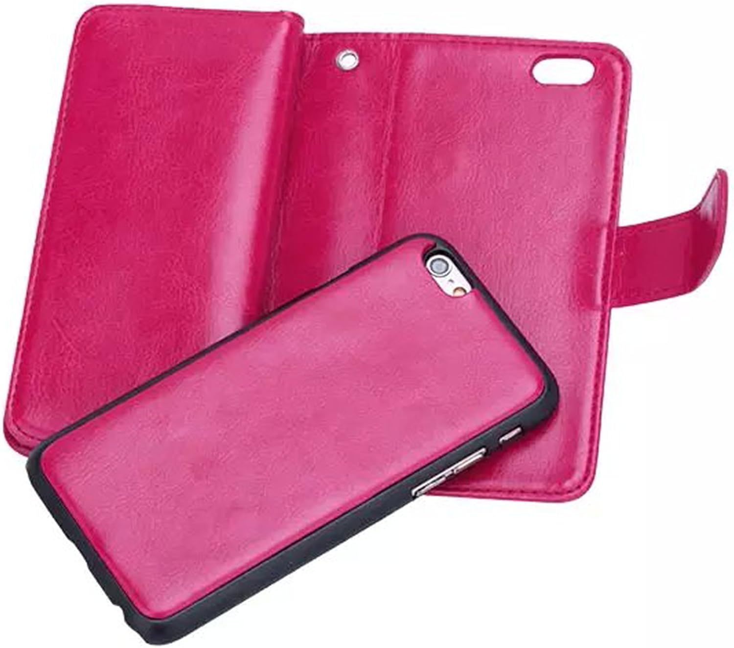 Valentoria iPhone 8Plus iPhone 7Plus Wallet Case, Leather Wallet Case Magnetic Detachable Slim Back Cover Card Holder Wrist Strap(iPhone 7 Plus, Hot Pink)