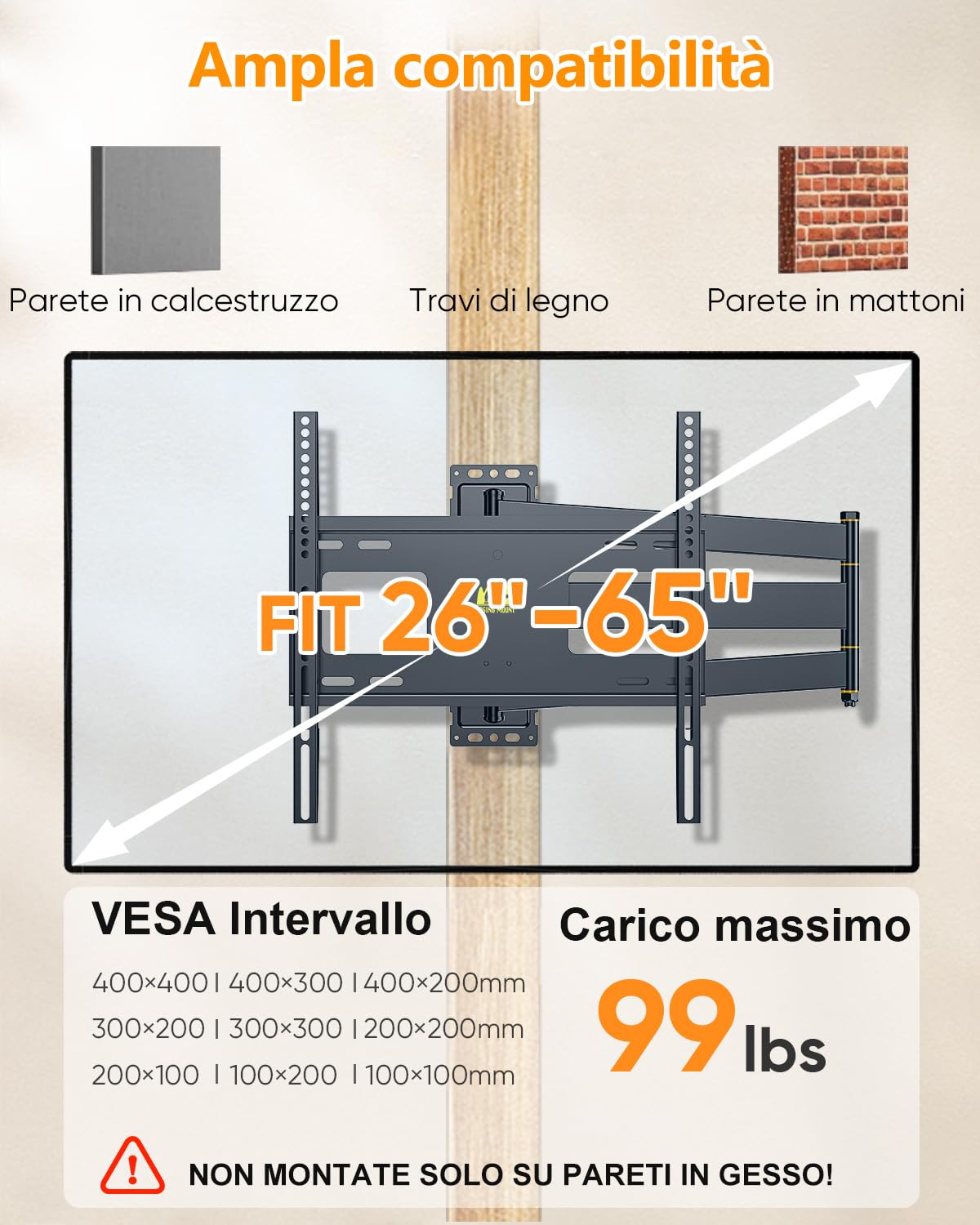 Mount TV Articulato 840 mm 26-65 Pollici VESA 400 mm - Dettaglio