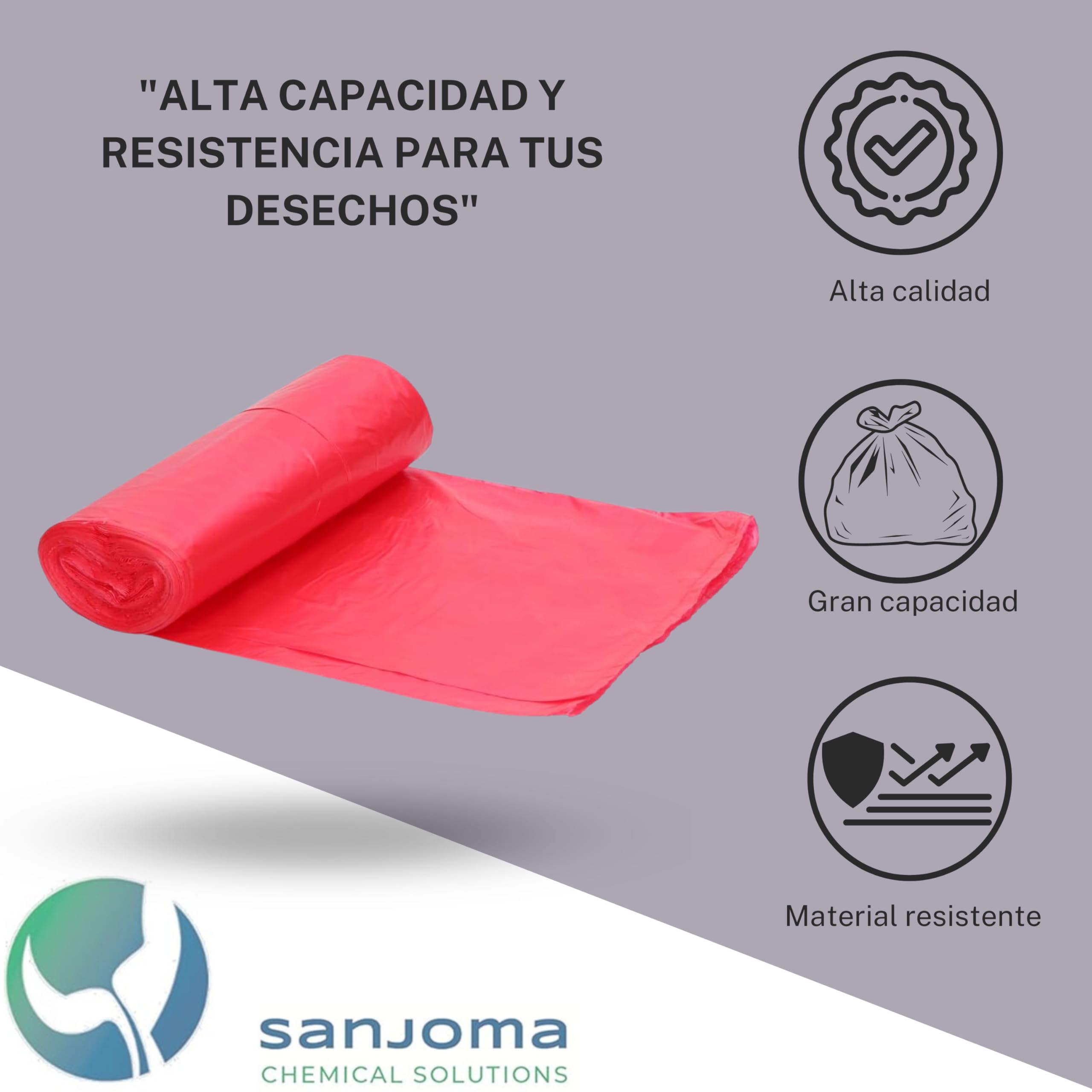 Rollos de bolsas de basura roja 100L (85x105 cm) - Galga150 (Extra Fuerte) ecológicas y compostables – 25 bolsas por rollo
