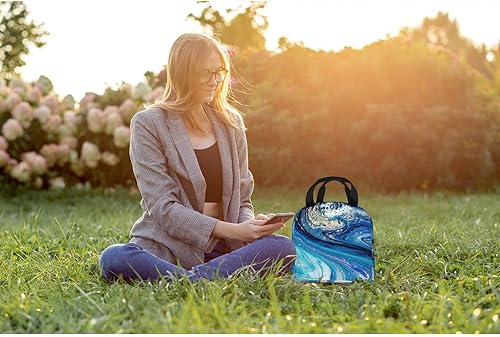Miniatura 7 de Bolsa de almuerzo abstracta océano remolinos de mármol Las ondas de ágata azul pintura aislada bolsa de almuerzo bolsa de almuerzo más fresco para